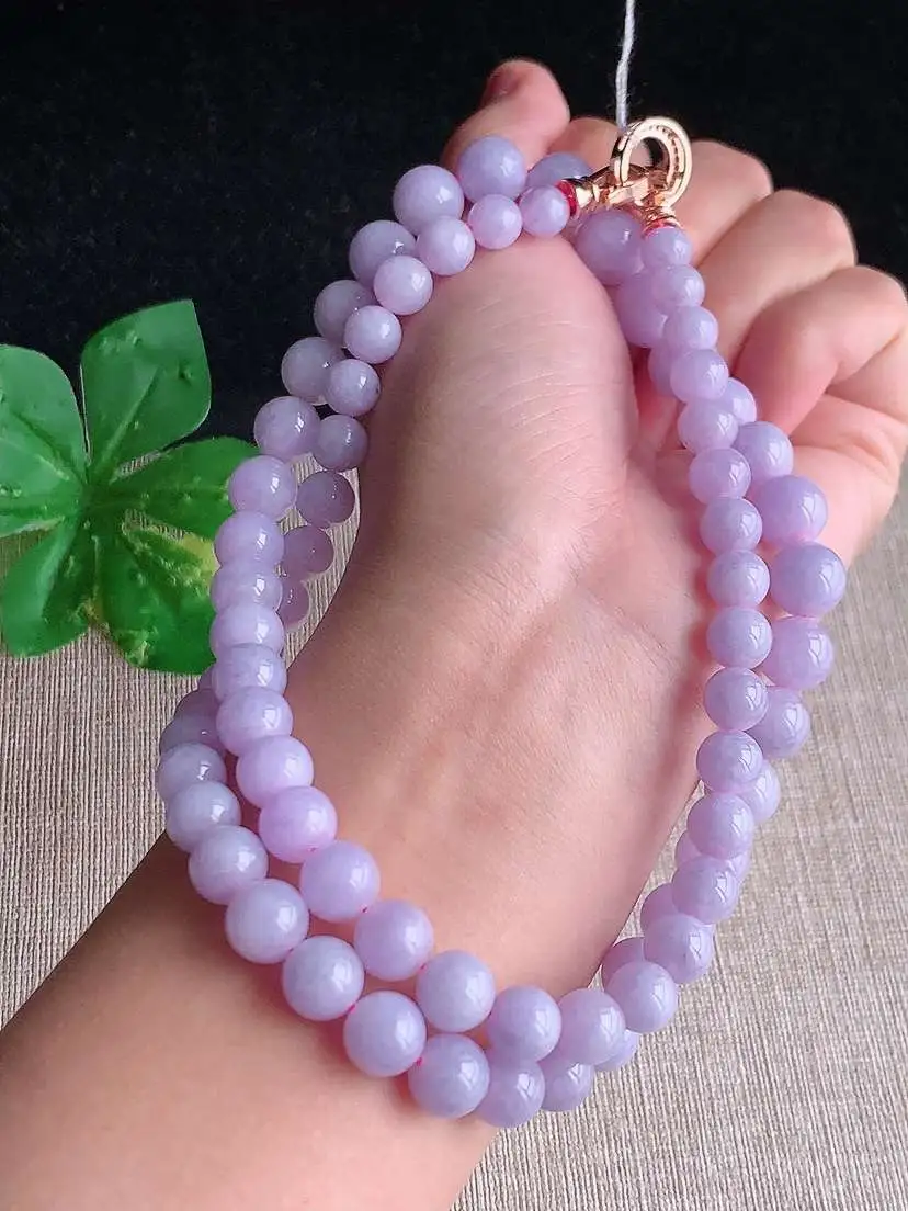 a货翡翠老坑冰种紫罗兰圆珠项链毛衣链塔珠链72颗 尺寸9×7mm 重量77.36g 1119