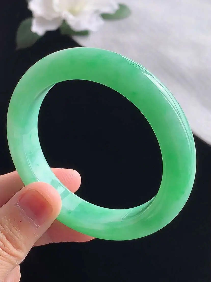 a货翡翠老坑冰种满绿厚装正装正圈手镯54-55圈口 尺寸54×11.6×9.6mm 1119 A89