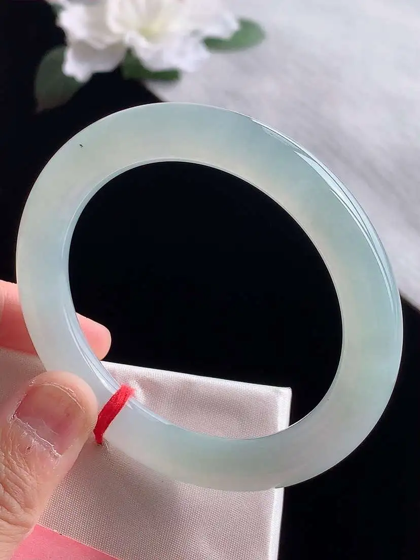 a货翡翠老坑冰种晴水圆条手镯54-55圈口 尺寸54.6×9.8mm 1119