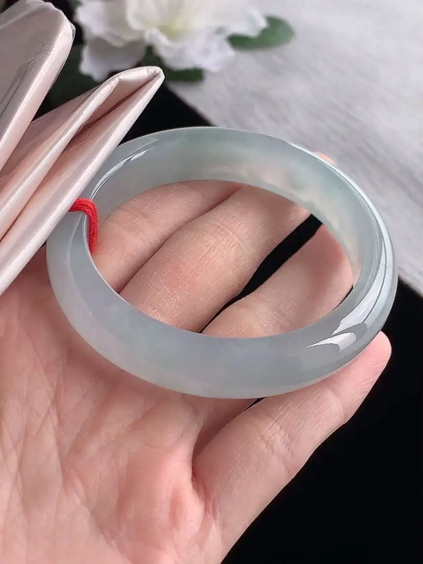 a货翡翠老坑冰种晴水正装正圈手镯53-54圈口  尺寸53.2×11.8×7.8mm 1119
