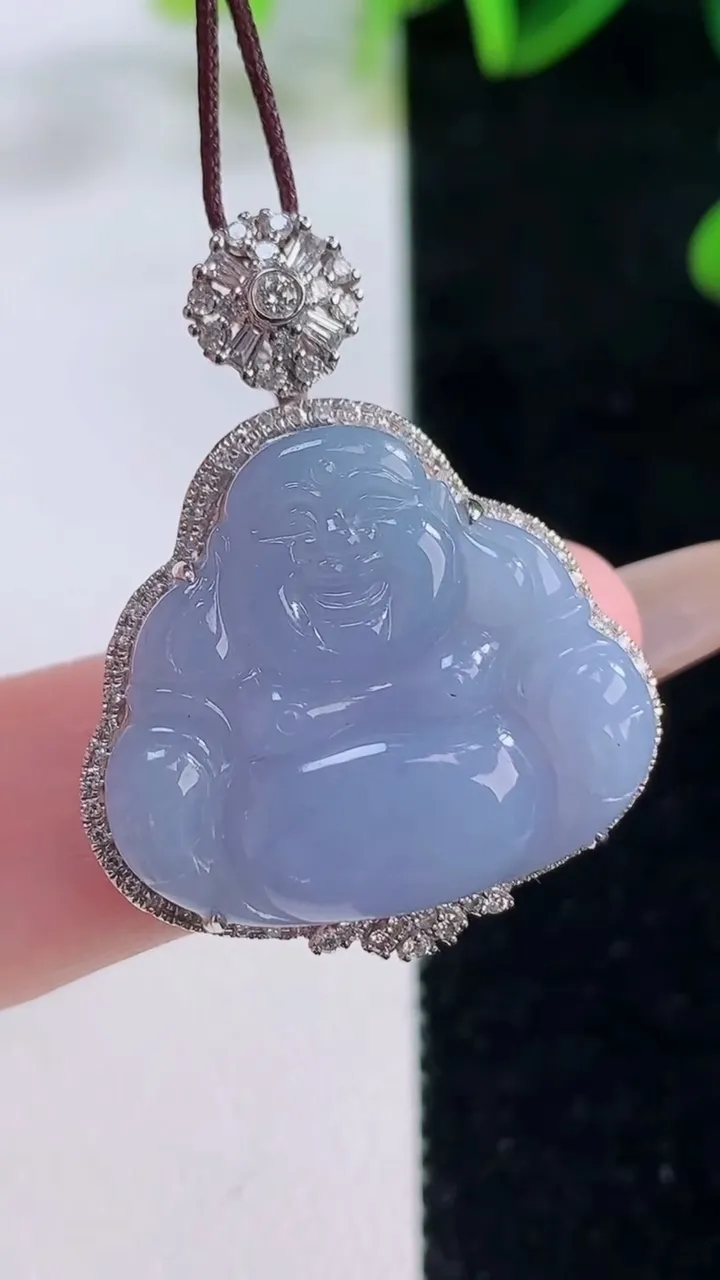 天然A货翡翠18K金紫罗兰佛公吊坠，尺寸32.3-24.8-9，裸石20.2-22.5重量:8.18