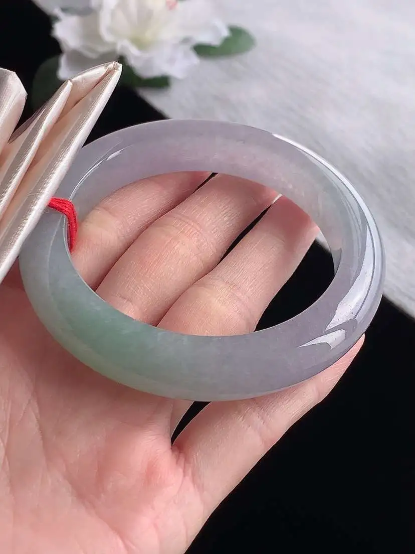 a货翡翠老坑冰种紫底厚装正装正圈手镯57-58圈口 尺寸57.6×12×9.8mm 1119