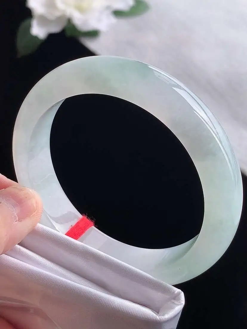 a货翡翠老坑冰种晴水正装正圈手镯54-55圈口  尺寸54.8×12.6×7.8mm 1119