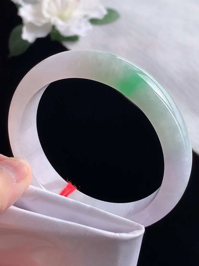 a货翡翠老坑冰种春带彩紫罗兰飘绿正装正圈手镯57-58圈口  尺寸57.5×13.3×7.8mm 1