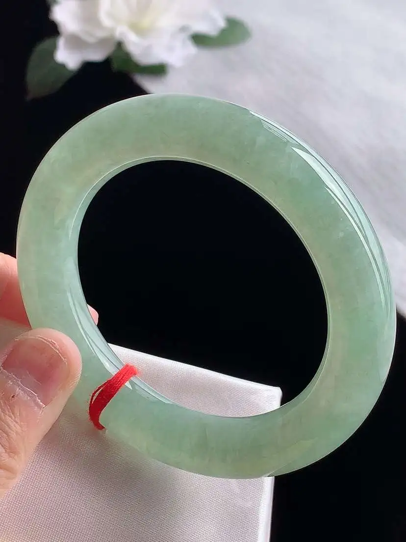 a货翡翠老坑冰种满绿胖圆条手镯54-55圈口  尺寸54.6×12.3mm 1119