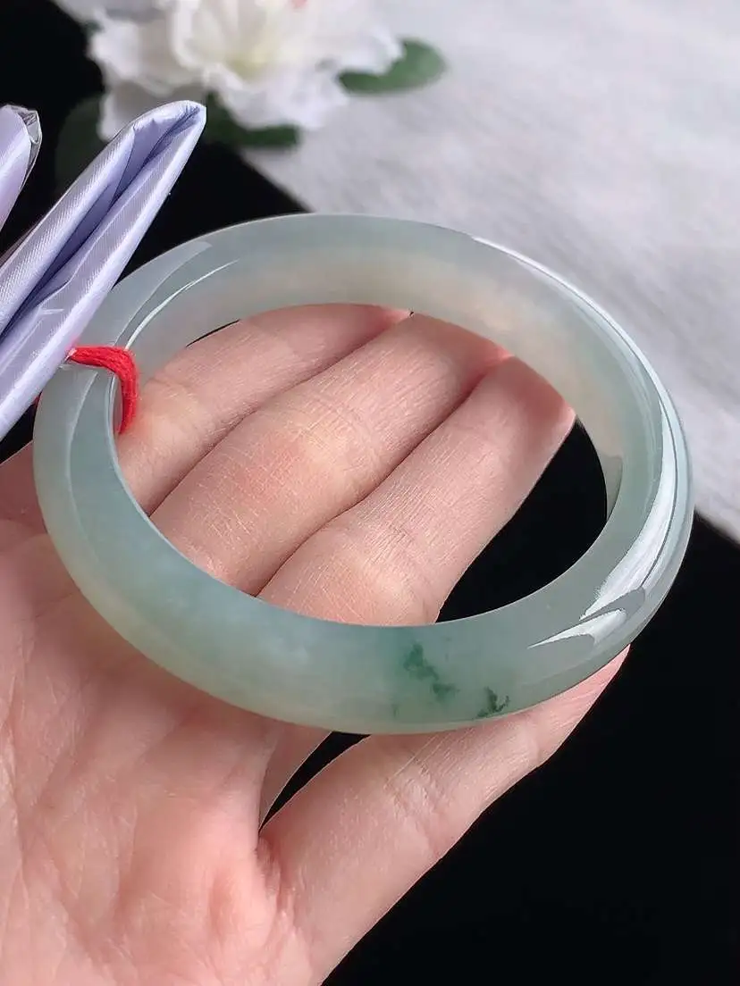 a货翡翠老坑冰种飘花正装正圈手镯57-58圈口  尺寸57.5×11×8.8mm 1119