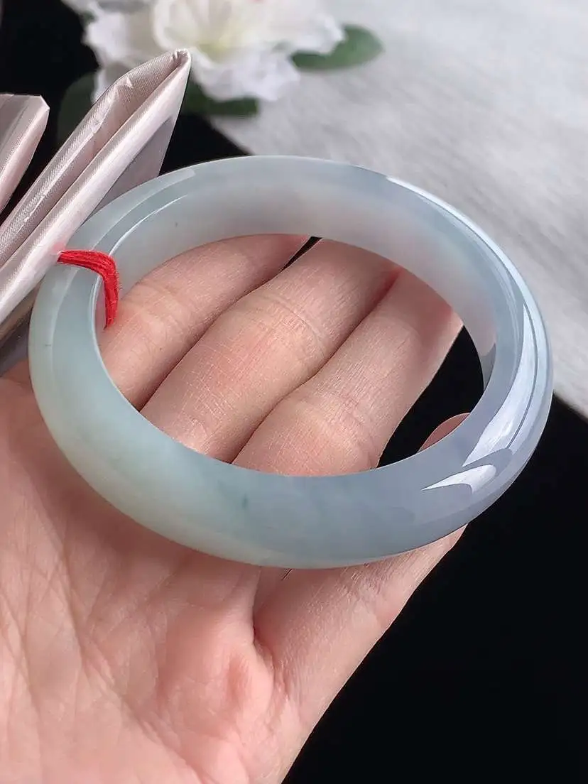 a货翡翠老坑冰种紫罗兰飘花厚装正装正圈手镯57-58圈口 尺寸57.2×12.3×9.2mm 1119