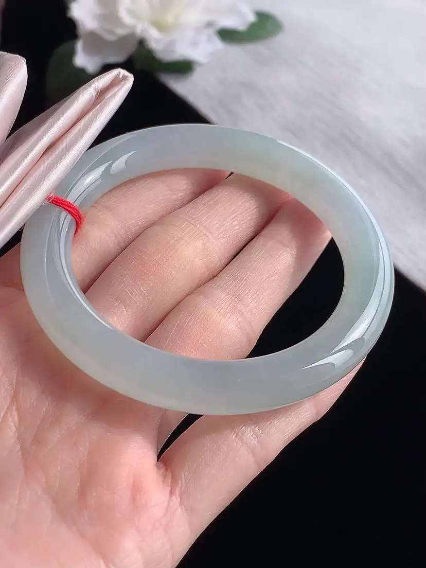 a货翡翠老坑冰种晴水圆条手镯54-55圈口 尺寸54.6×9.8mm 1119