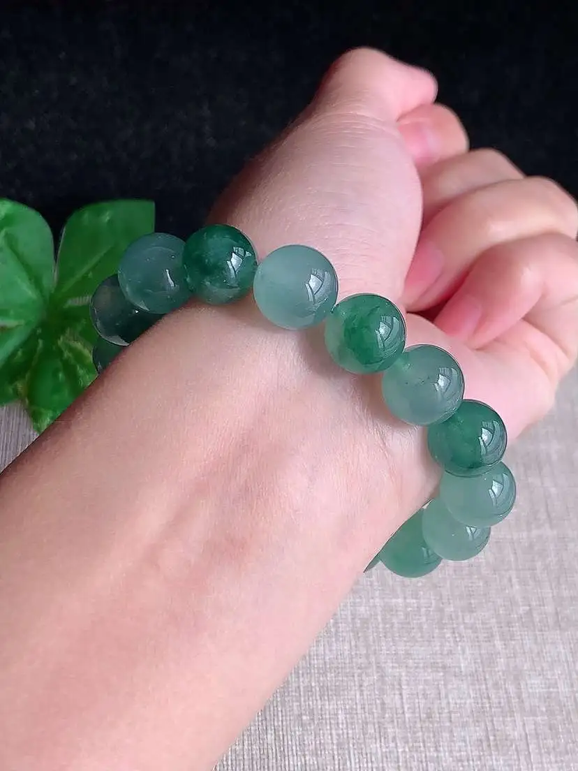 a货翡翠老坑高冰种飘花圆珠佛珠手串16颗  尺寸11.8mm 重量49.03g 1119