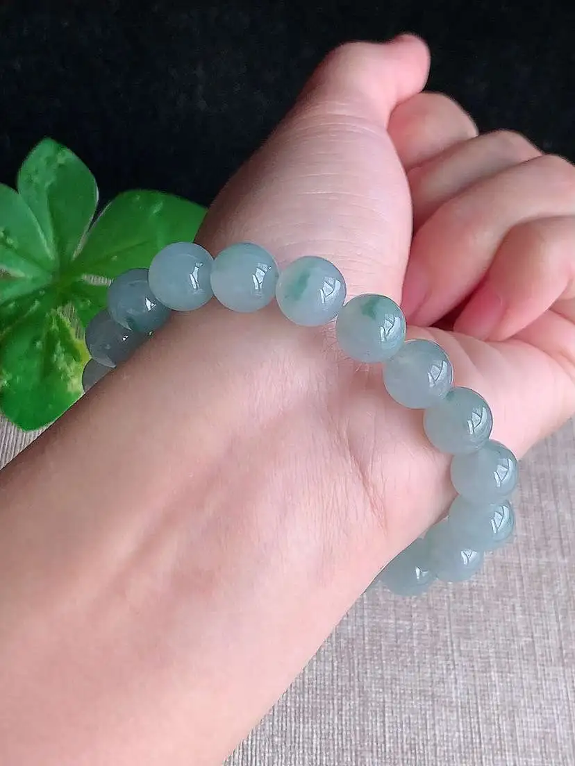 a货翡翠老坑冰种飘花圆珠佛珠手串19颗 尺寸10mm 重量33.26g 1119