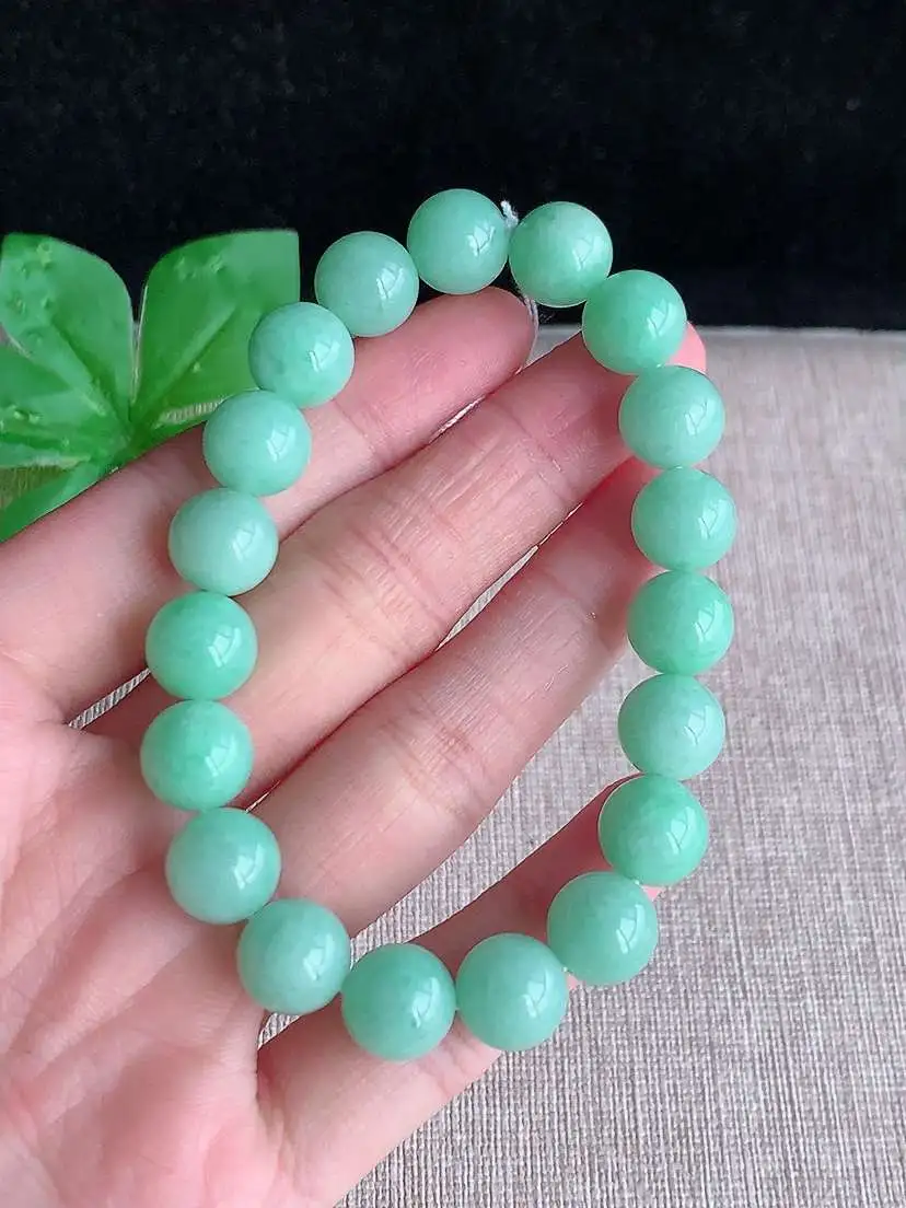 a货翡翠老坑冰种满绿圆珠佛珠手串19颗  尺寸10.2mm 重量36.50g 1119