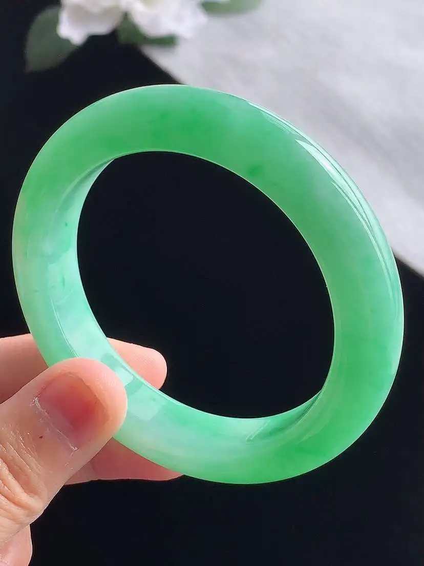 a货翡翠老坑冰种满绿厚装正装正圈手镯54-55圈口 尺寸54×11.6×9.6mm 1119 A89