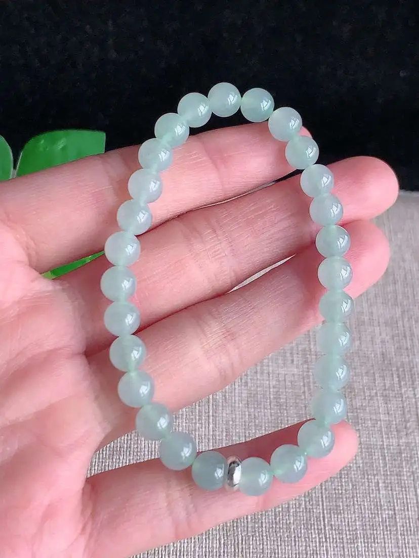 a货翡翠老坑冰种晴水圆珠佛珠手串28颗  尺寸6.4mm 重量13.68g 1119