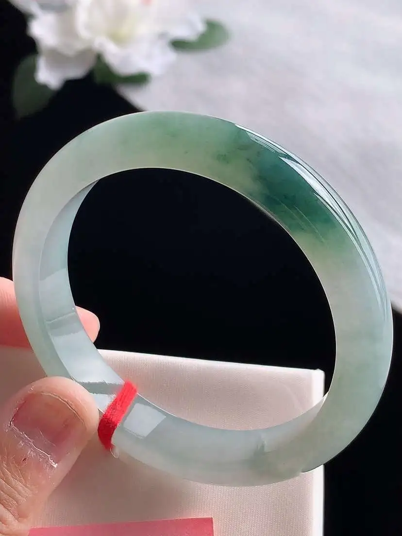 a货翡翠老坑冰种飘花正装正圈手镯54-55圈口  尺寸54.8×11×7.6mm 1119