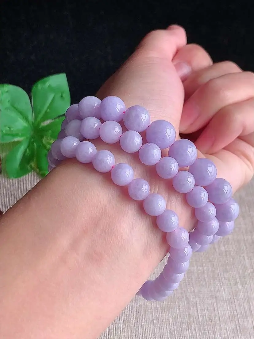 a货翡翠老坑冰种紫罗兰圆珠项链毛衣链塔珠链72颗 尺寸9×7mm 重量77.36g 1119