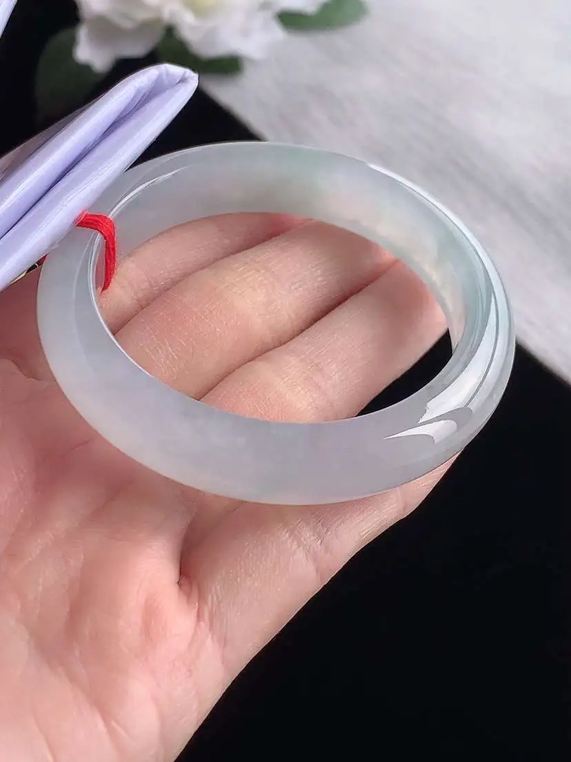 a货翡翠老坑冰种飘花正装正圈手镯50-51小圈口  尺寸50.8×11.2×7.8mm 1119