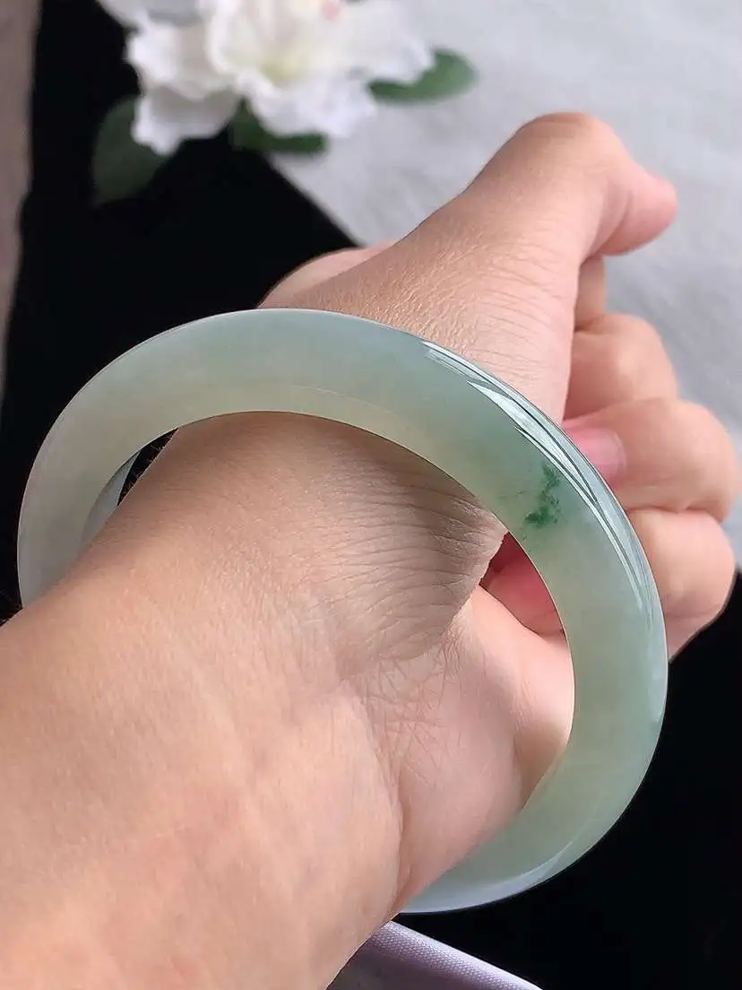 a货翡翠老坑冰种飘花正装正圈手镯57-58圈口  尺寸57.5×11×8.8mm 1119