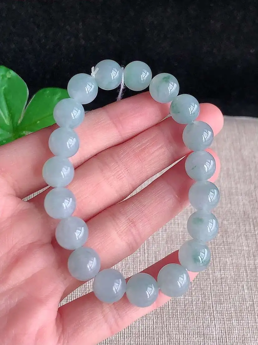 a货翡翠老坑冰种飘花圆珠佛珠手串19颗 尺寸10mm 重量33.26g 1119