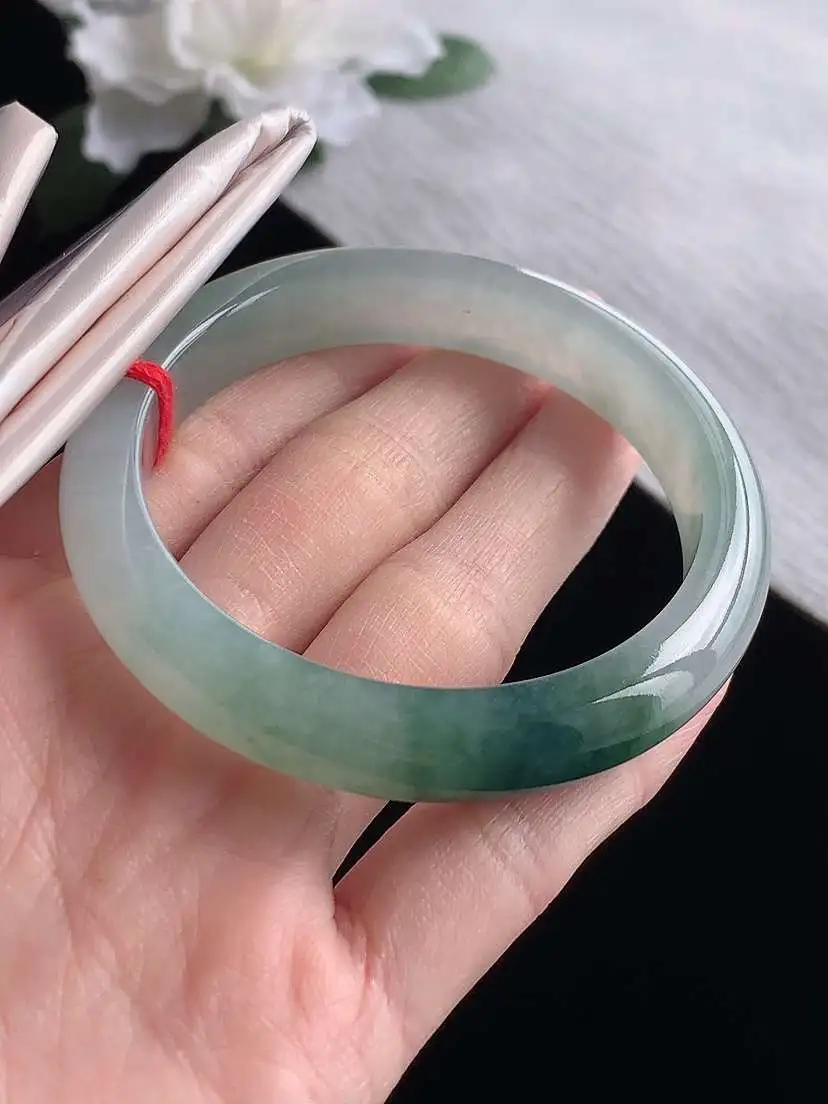 a货翡翠老坑冰种飘花正装正圈手镯54-55圈口  尺寸54.8×11×7.6mm 1119