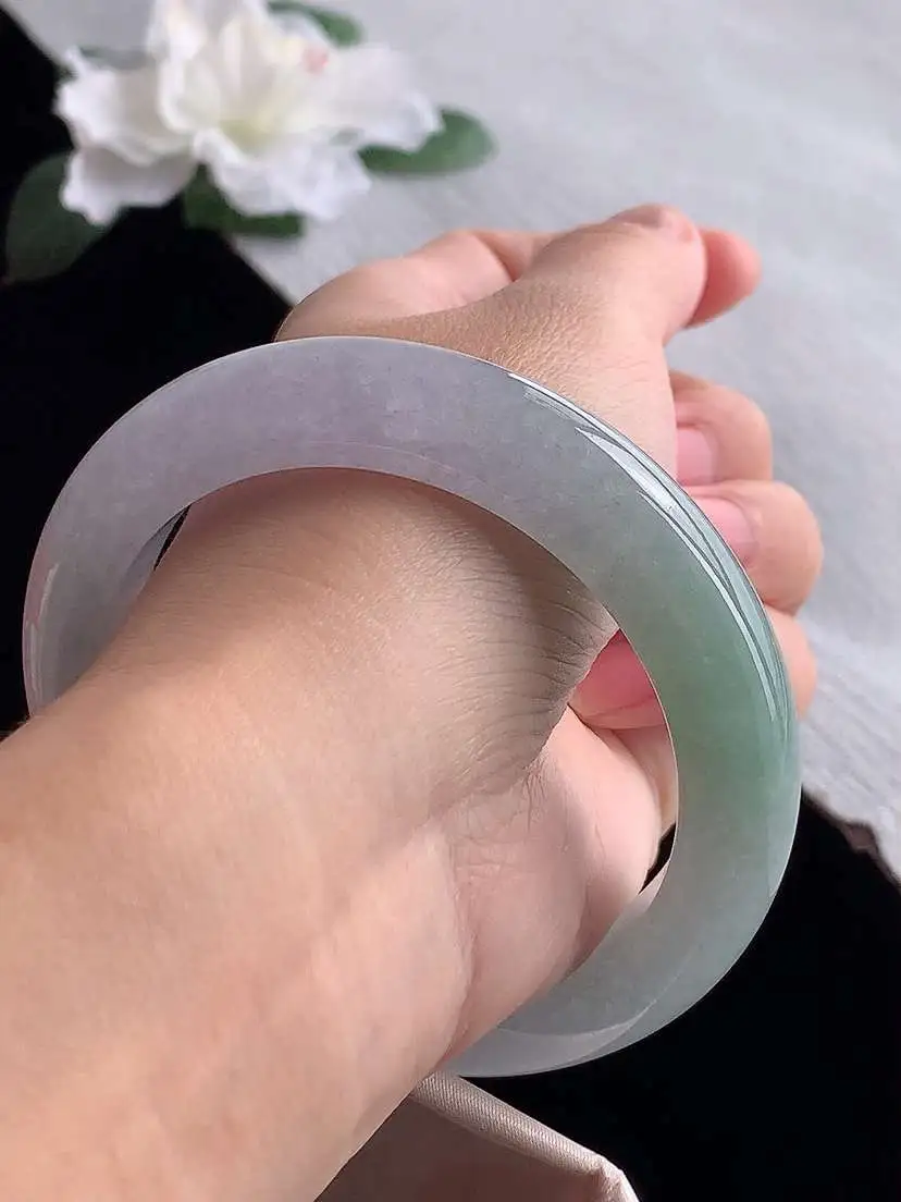 a货翡翠老坑冰种紫底厚装正装正圈手镯57-58圈口 尺寸57.6×12×9.8mm 1119