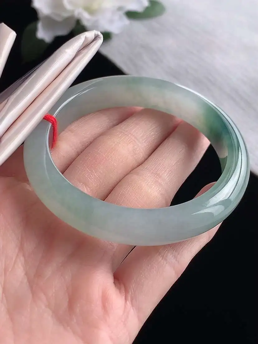 a货翡翠老坑冰种飘花正装正圈手镯54-55圈口  尺寸54.8×11×7.6mm 1119
