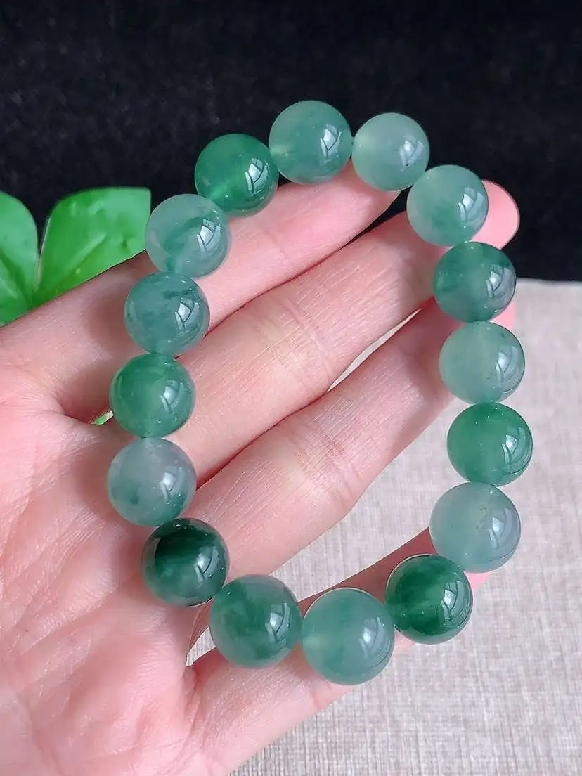 a货翡翠老坑高冰种飘花圆珠佛珠手串16颗  尺寸11.8mm 重量49.03g 1119
