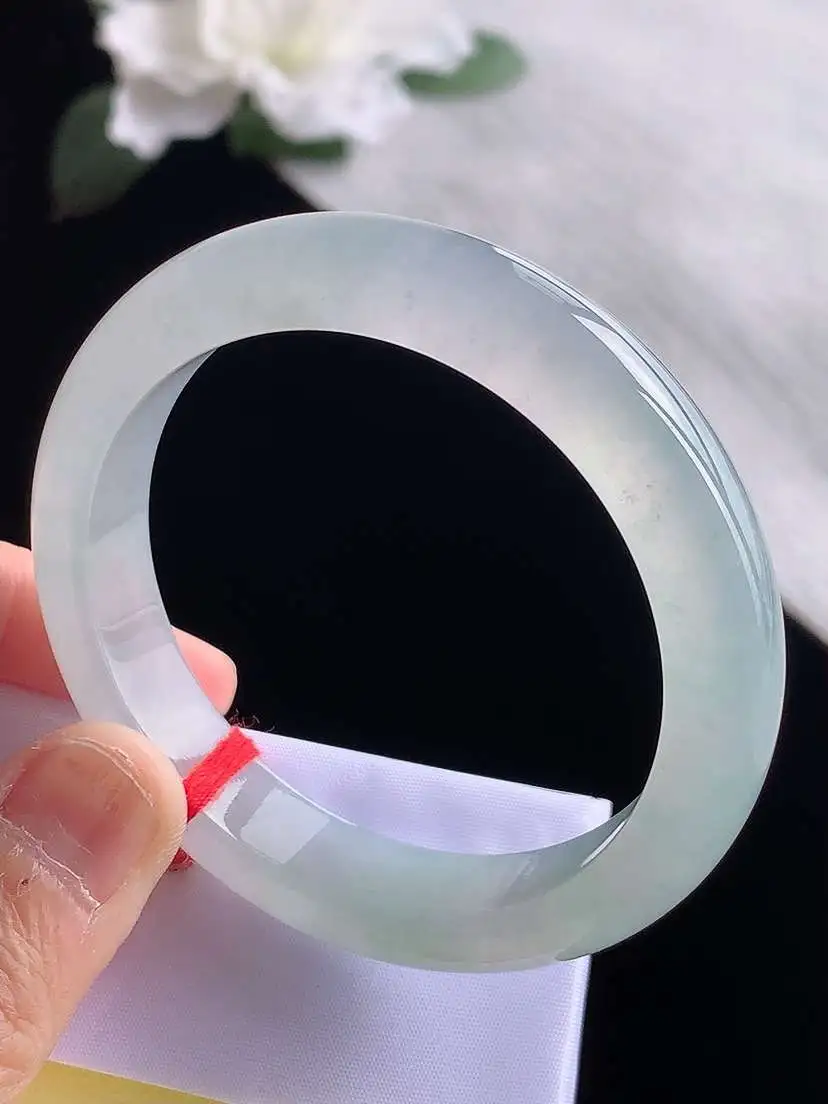 a货翡翠老坑冰种飘花正装正圈手镯50-51小圈口  尺寸50.8×11.2×7.8mm 1119