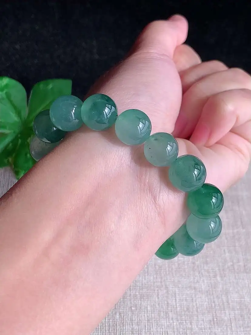 a货翡翠老坑高冰种飘花圆珠佛珠手串16颗  尺寸11.8mm 重量49.03g 1119
