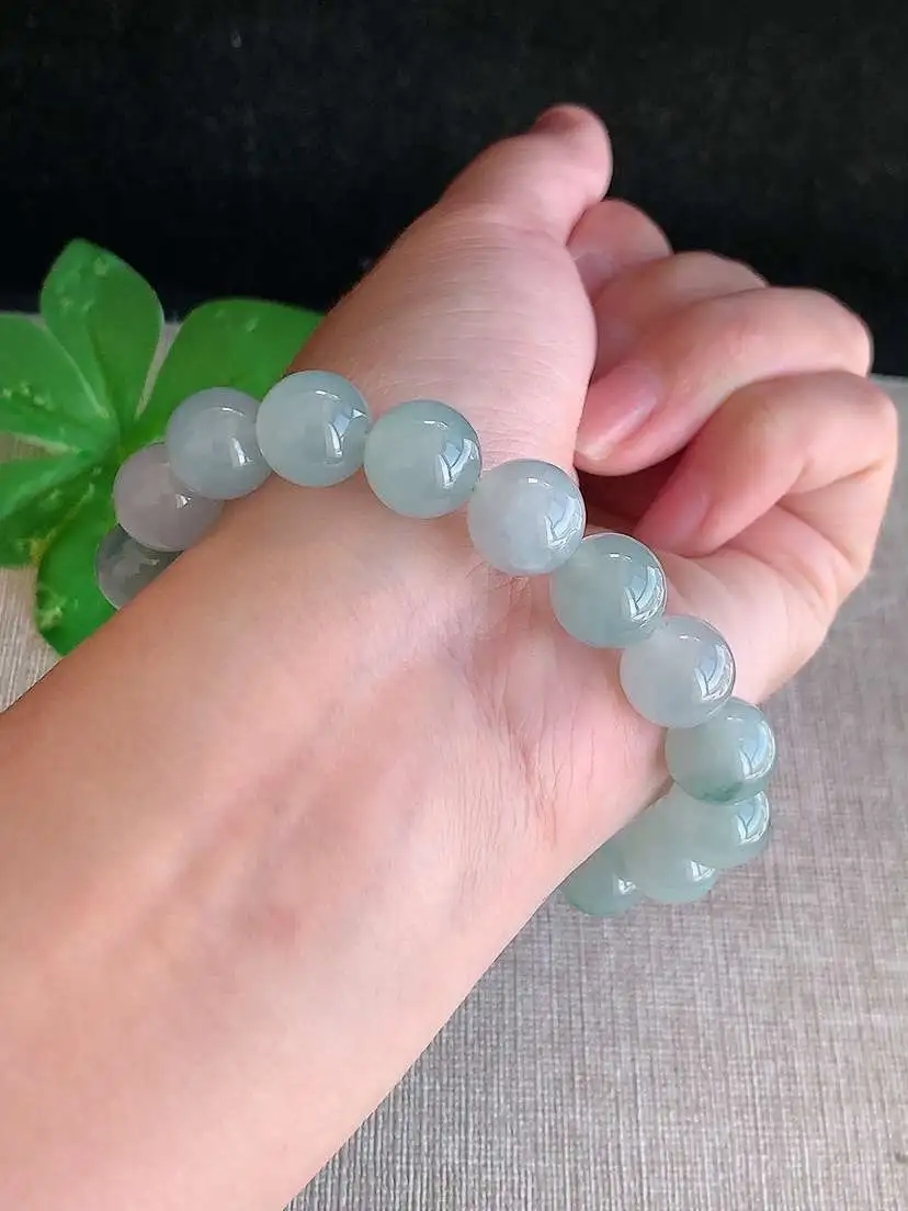 a货翡翠老坑冰种飘花圆珠佛珠手串18颗  尺寸11.2mm 重量44.60g 1120