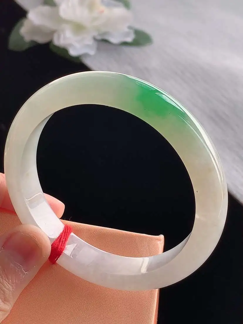 a货翡翠老坑冰种飘绿正装正圈手镯57-58圈口  尺寸57.8×12.5×8mm 1120