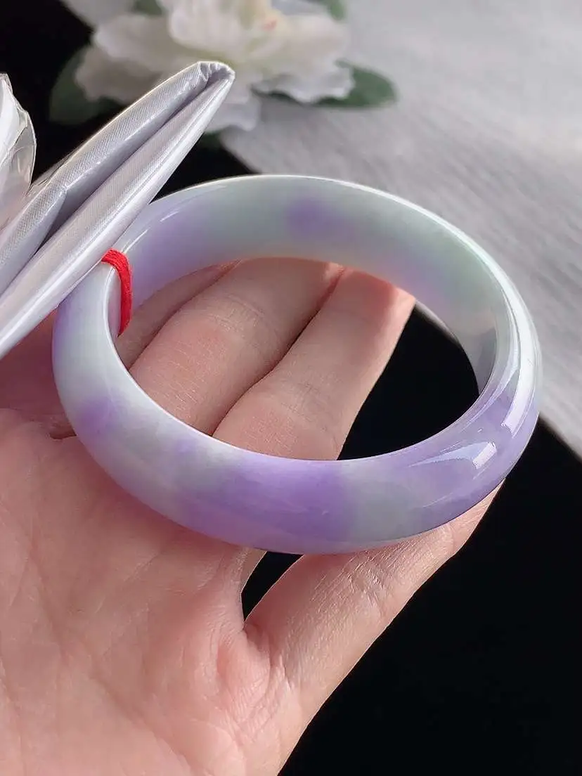 a货翡翠老坑冰种紫罗兰正装正圈手镯54-55圈口  尺寸54.6×12×7.8mm 1120