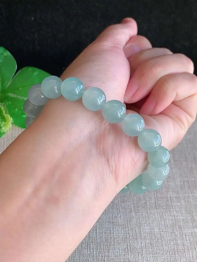 a货翡翠老坑冰种晴水圆珠佛珠手串19颗  尺寸9.6mm 重量37.86g 1120