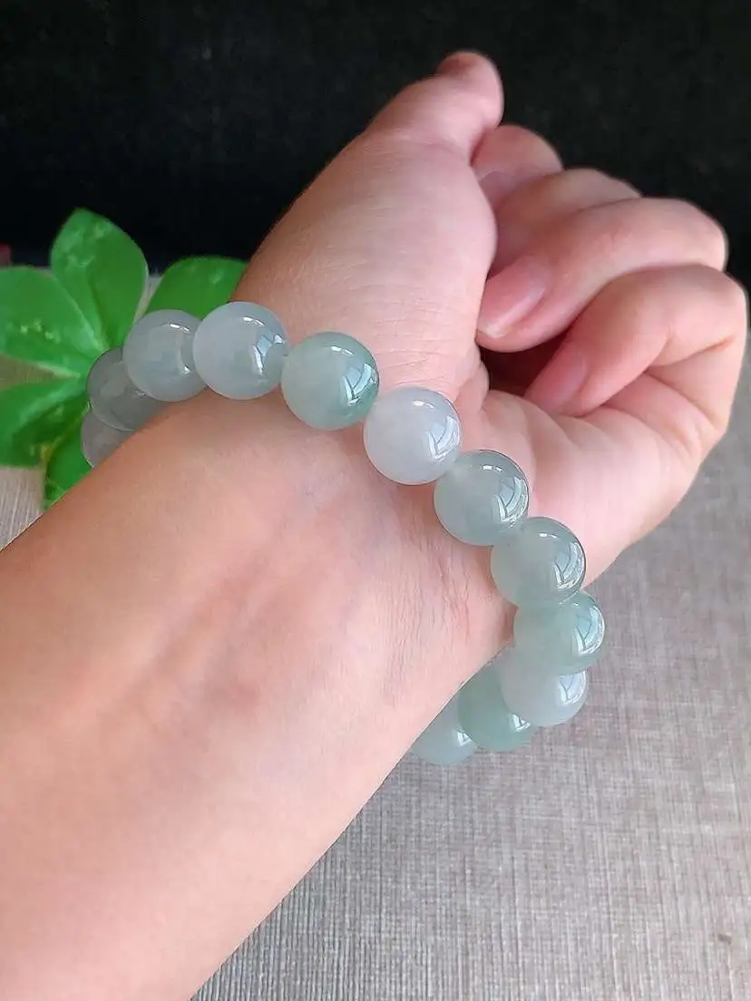 a货翡翠老坑冰种飘花圆珠佛珠手串18颗  尺寸11.2mm 重量44.60g 1120