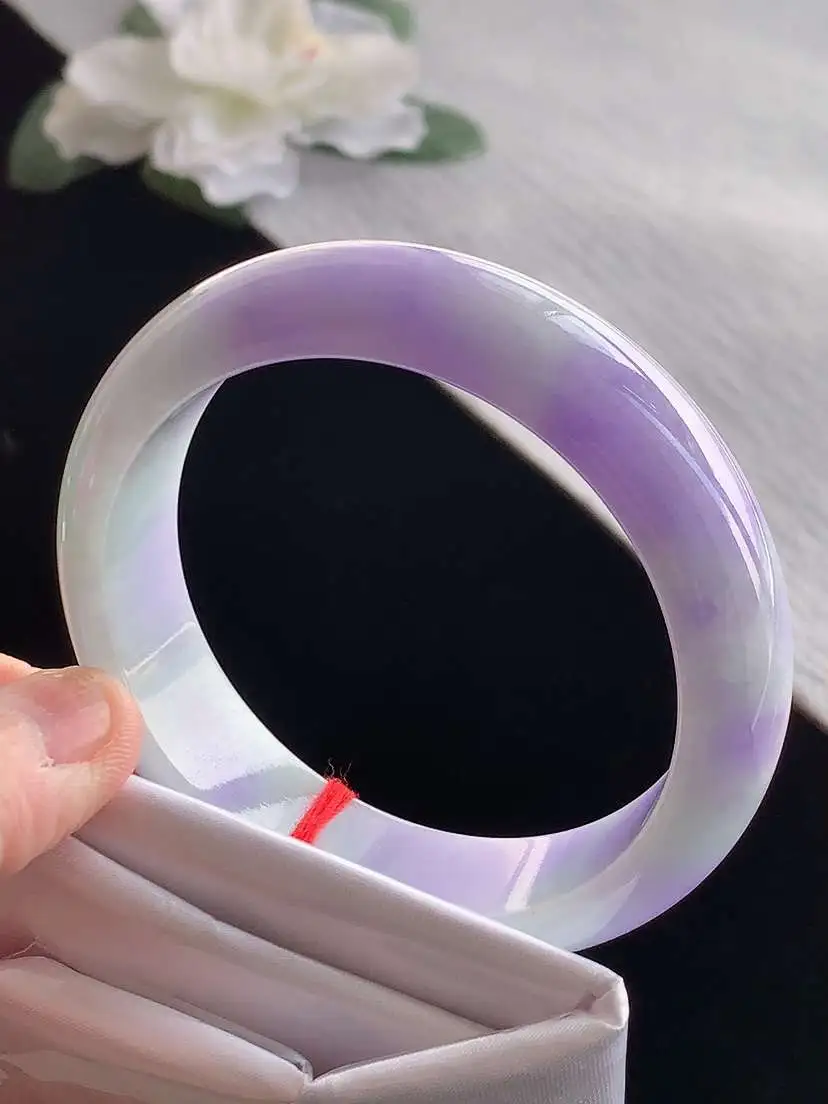 a货翡翠老坑冰种紫罗兰正装正圈手镯54-55圈口  尺寸54.6×12×7.8mm 1120