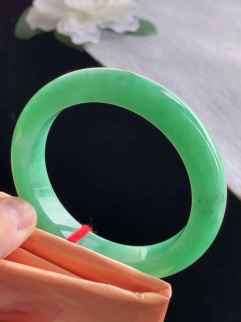 a货翡翠老坑冰种满绿正装正圈手镯52-53小圈口  尺寸52×11×8.5mm 1120