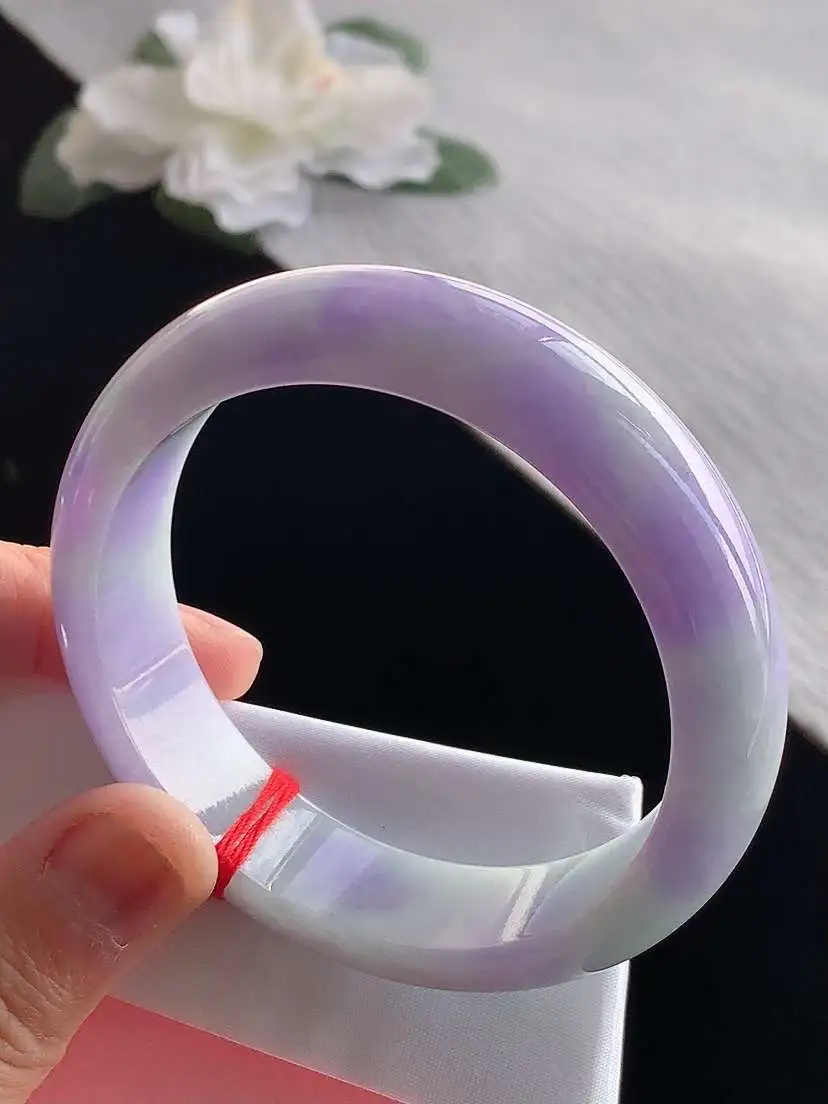 a货翡翠老坑冰种紫罗兰正装正圈手镯54-55圈口  尺寸54.6×12×7.8mm 1120