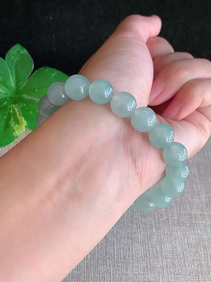 a货翡翠老坑冰种晴水圆珠佛珠手串19颗  尺寸9.6mm 重量37.86g 1120