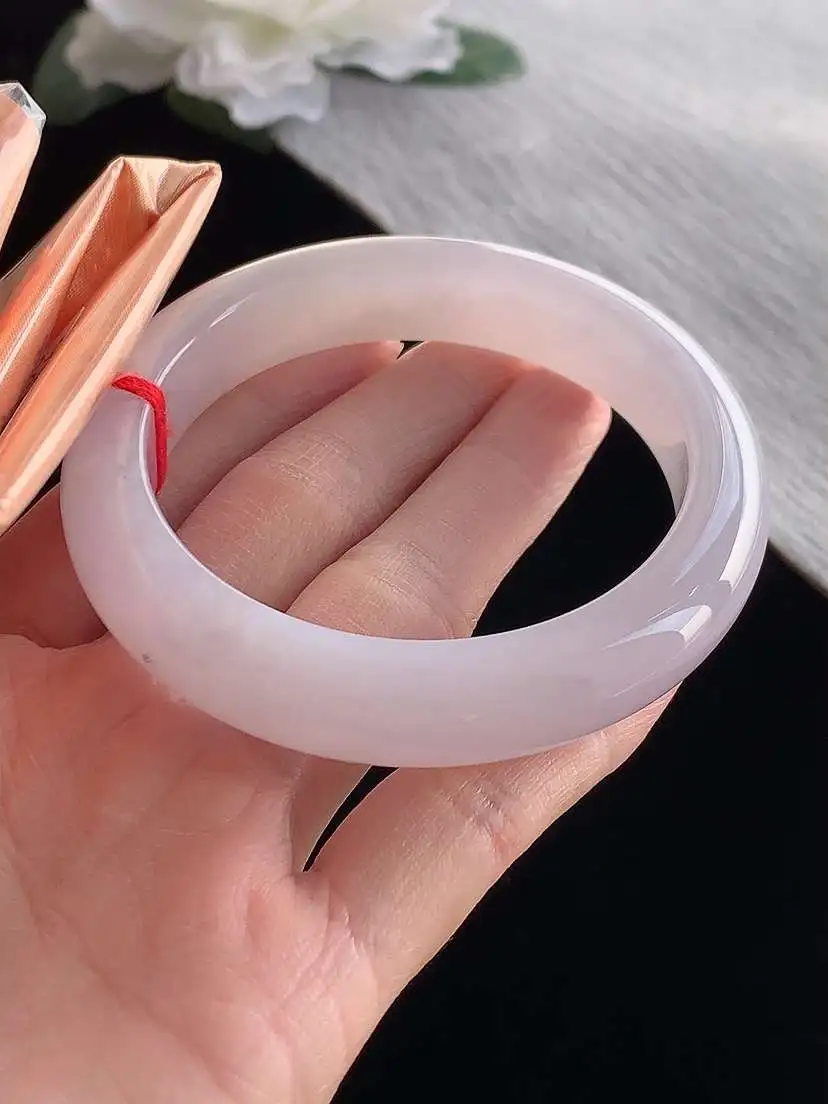 a货翡翠老坑冰种淡紫罗兰正装正圈手镯55-56圈口  尺寸55.6×12×9mm 1120