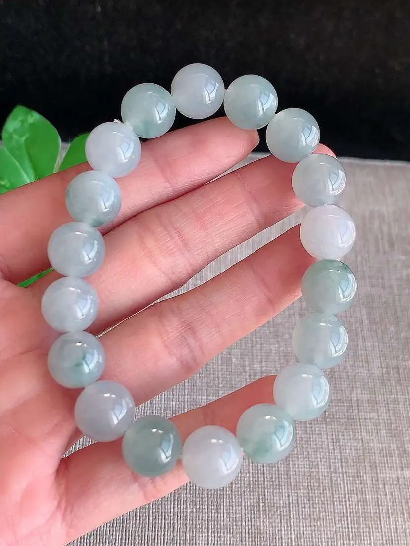 a货翡翠老坑冰种飘花圆珠佛珠手串18颗  尺寸11.2mm 重量44.60g 1120