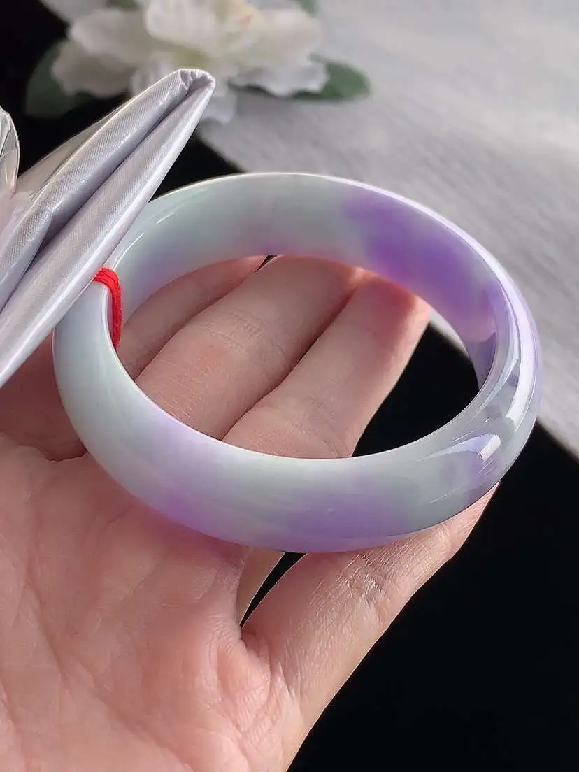 a货翡翠老坑冰种紫罗兰正装正圈手镯54-55圈口  尺寸54.6×12×7.8mm 1120