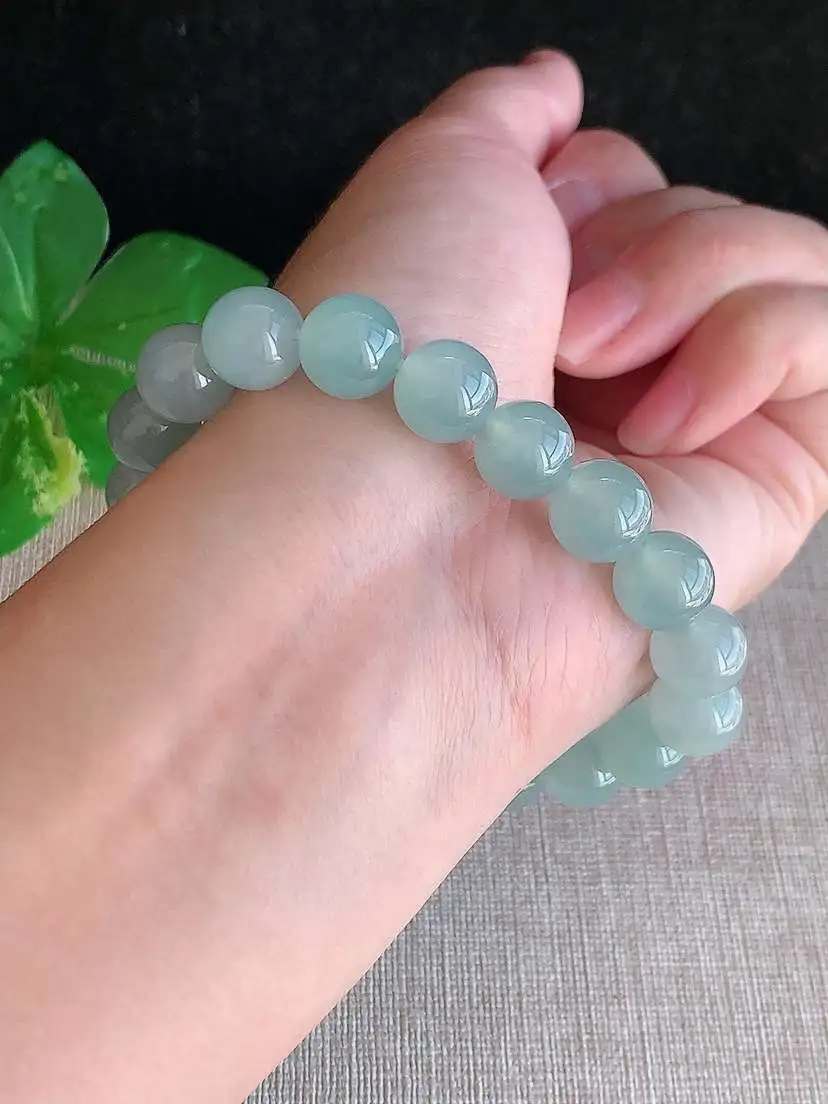 a货翡翠老坑冰种晴水圆珠佛珠手串19颗  尺寸9.6mm 重量37.86g 1120