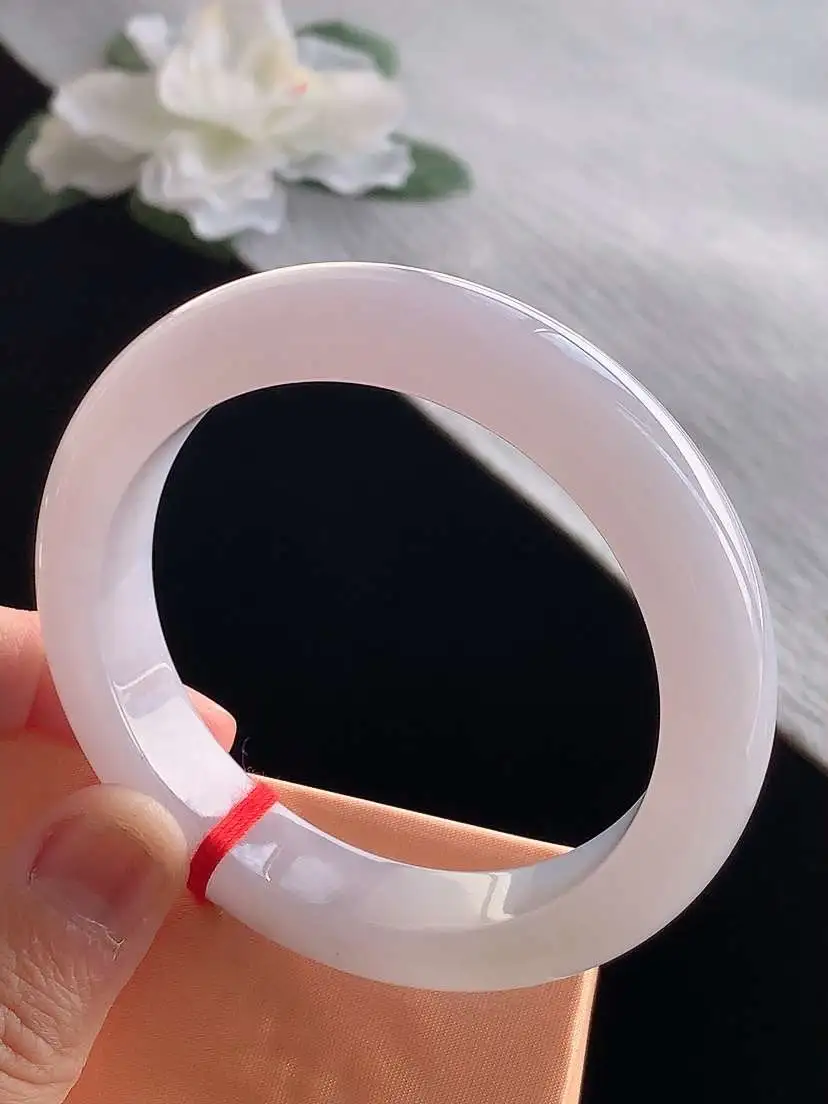 a货翡翠老坑冰种淡紫罗兰正装正圈手镯55-56圈口  尺寸55.6×12×9mm 1120