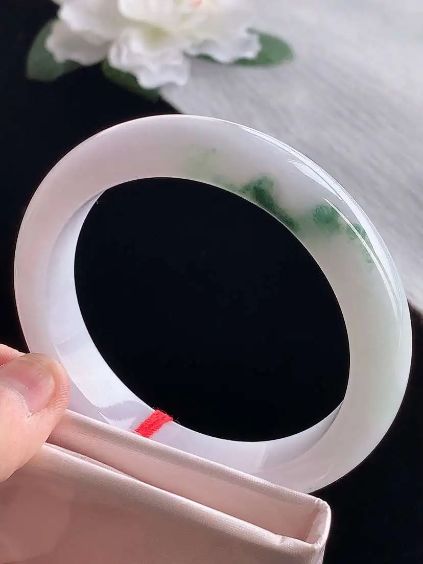 a货翡翠老坑冰种飘花正装正圈手镯58-59圈口  尺寸58.6×12.6×8.5mm 1120