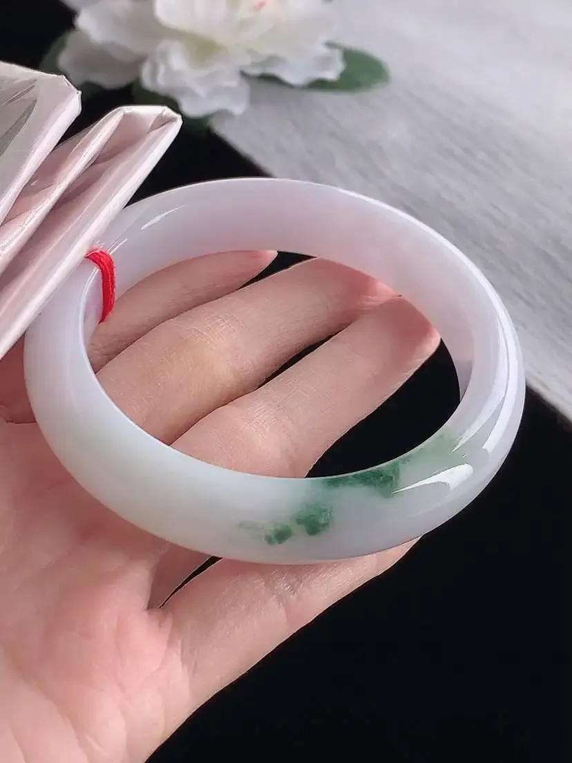 a货翡翠老坑冰种飘花正装正圈手镯58-59圈口  尺寸58.6×12.6×8.5mm 1120