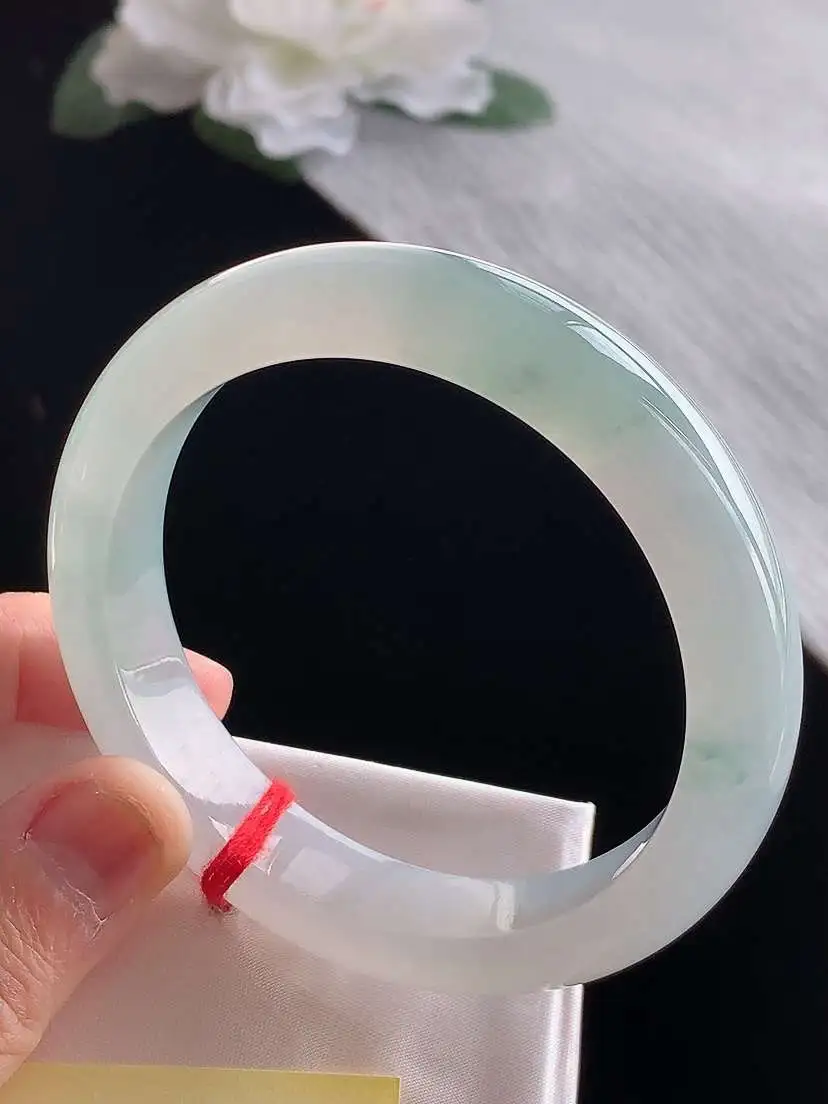 a货翡翠老坑冰种飘花正装正圈手镯56-57圈口  尺寸56.2×12.8×8.5mm 1120