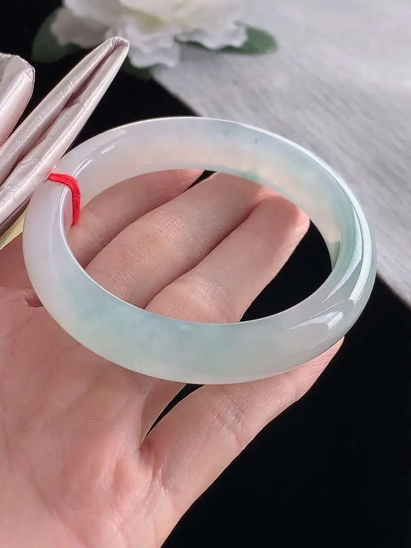 a货翡翠老坑冰种飘花正装正圈手镯56-57圈口  尺寸56.2×12.8×8.5mm 1120