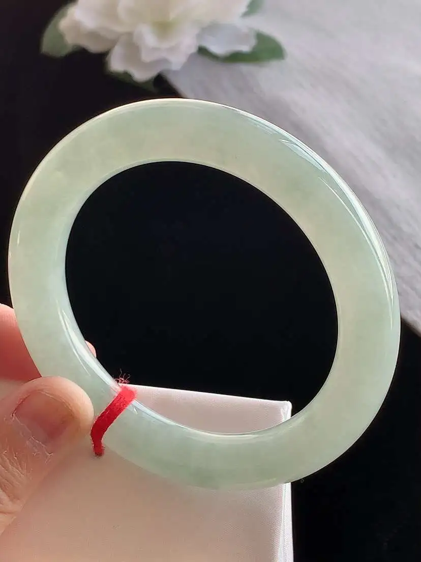 a货翡翠老坑冰种甜绿晴绿圆条手镯57-58圈口  尺寸57.3×11mm 1121