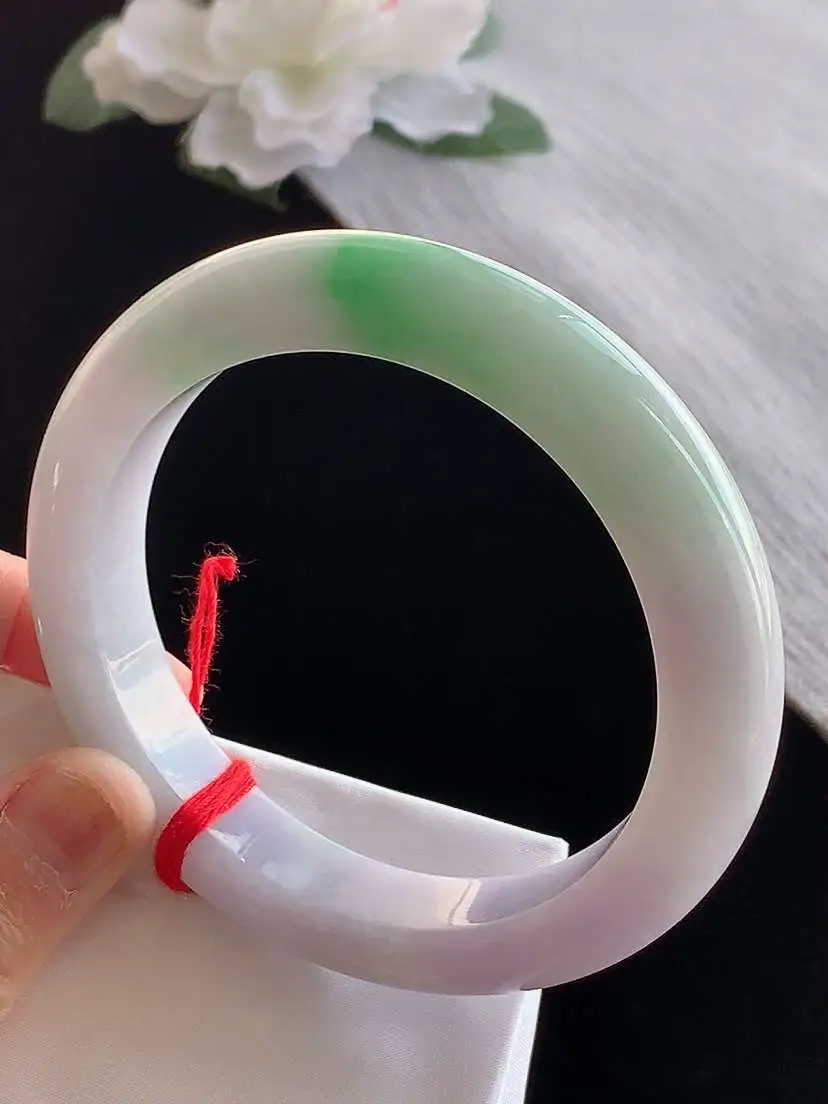 a货翡翠老坑冰种春带彩紫罗兰飘绿厚装正装正圈手镯61-62大圈口 尺寸61.5×12.5×10mm 1121