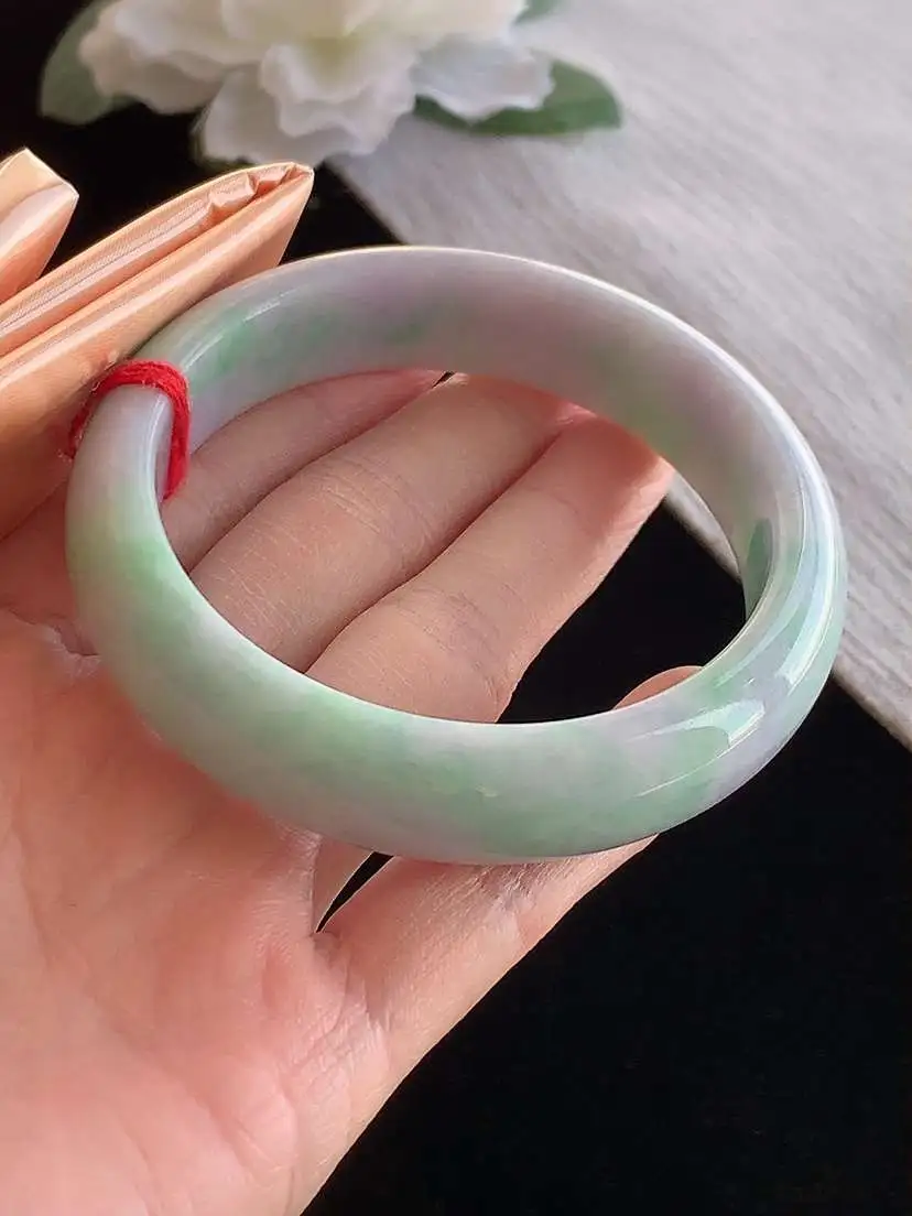 a货翡翠老坑冰润春带彩紫罗兰飘绿正装正圈手镯59-60大圈口  尺寸59.3×15×8mm 1121