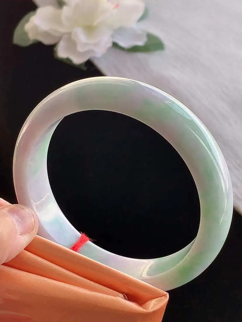 a货翡翠老坑冰润春带彩紫罗兰飘绿正装正圈手镯59-60大圈口  尺寸59.3×15×8mm 1121